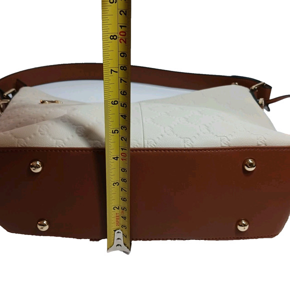 Bostanten Hobo Handbag Shoulder Tote Cream And Brown Gold Accents EUC - Picture 12 of 12